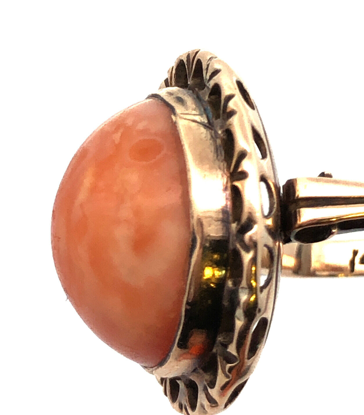 Vintage 14K Yellow Gold Oval Cabochon Orange Mexican Fire Opal Cocktail Ring