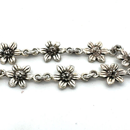 Estate 925 Sterling Silver Flower Floral Station Tennis Bracelet