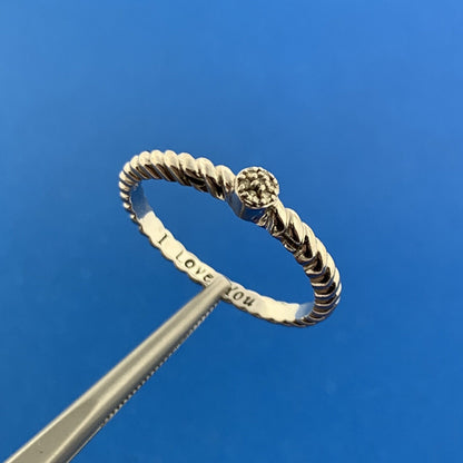 925 Sterling Silver Diamond Flower Ribbed Band Stackable Ring