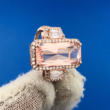 Dazzling Rose Toned 925 Sterling Silver Pink White Cubic Zirconia Statement Ring