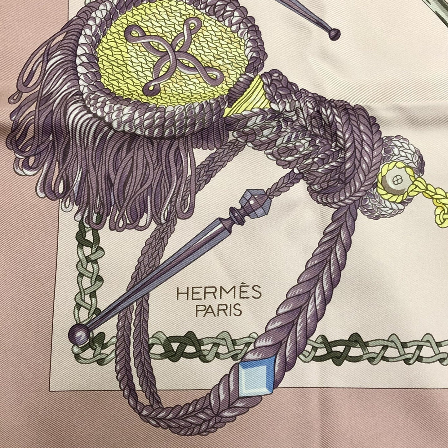 Hermes Carre 90 Silk Le Timbalier Twill Violet Rose Pink Neckerchief Scarf