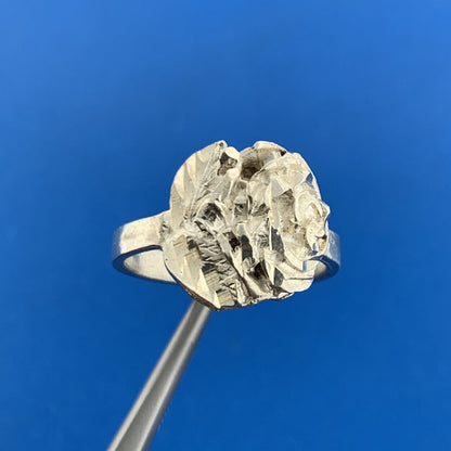 1980's 925 Sterling Silver Textured 3D Rose Flower Ring