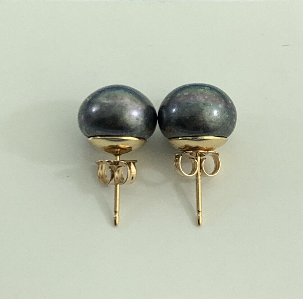 Designer 14K Yellow Gold Tahitian Pearl Statement Stud Earrings 10.5mm