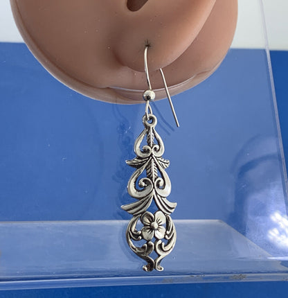 Designer 925 Sterling Silver Floral Leaf Nature Dangle Hook Earrings