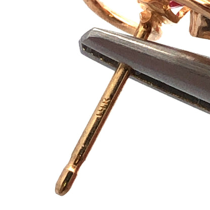 Designer PPC 14K Yellow Gold Ruby Floral Scroll Stud Earrings