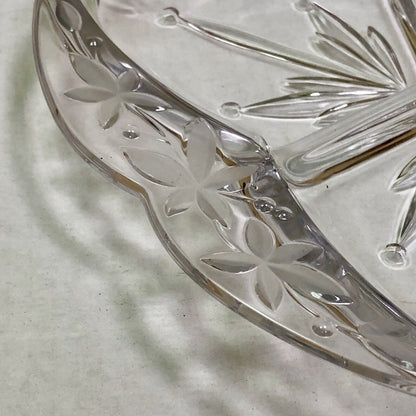 Vintage Quality Three Divided Frosted Etched Floral Scroll Relish Serving Dish