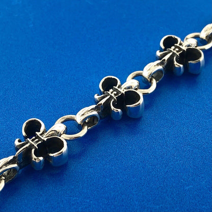 Retro 925 Sterling Silver Fleur De Lis Link Panel Toggle Bracelet