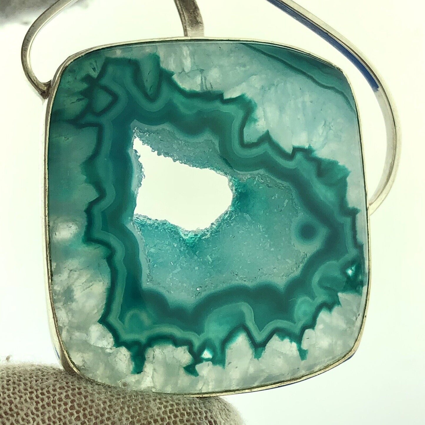 Stunning Sterling Silver 925 Blue Green Druzy Quartz Modernist Statement Pendant