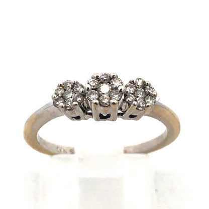 Designer 14k White Gold Flower Trio Past Present Future Diamond Cluster Ring
