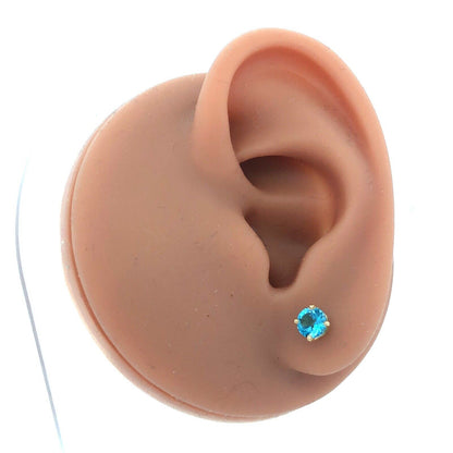 14K Yellow Gold Round Blue Topaz Solitaire December Occasion Screw Back Earrings