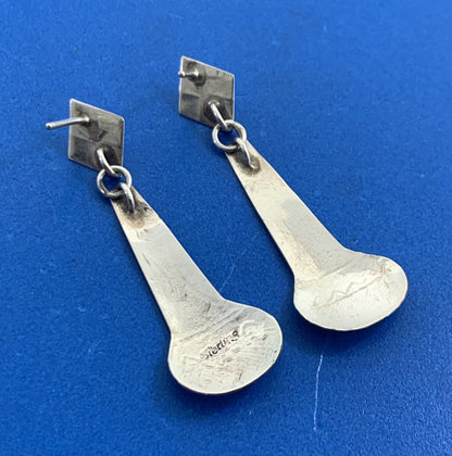 Native American 925 Sterling Silver Turquoise Artisan Concho Dangle Earrings