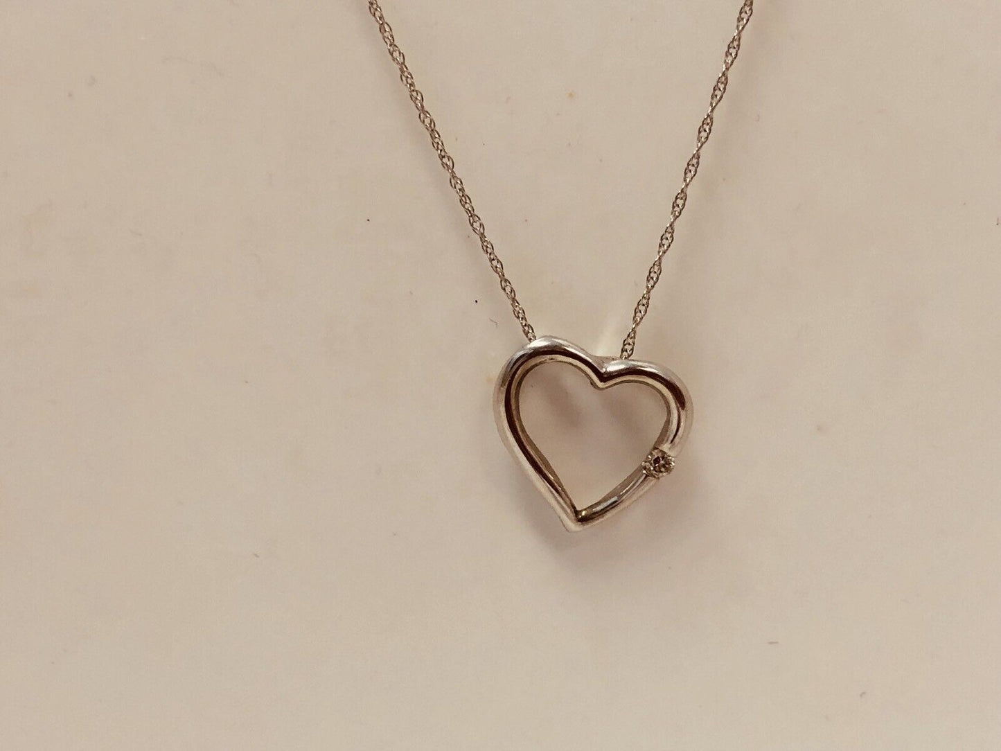 14K White Gold Diamond Heart Sweet Heart Sweet Sixteen Promise Necklace