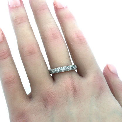 Designer R 925 Sterling Silver Vermeil Two Tone Diamond Textured Band Ring