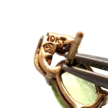 Designer 10K Yellow Gold Green Peridot Diamond August Occasion Stud Earrings