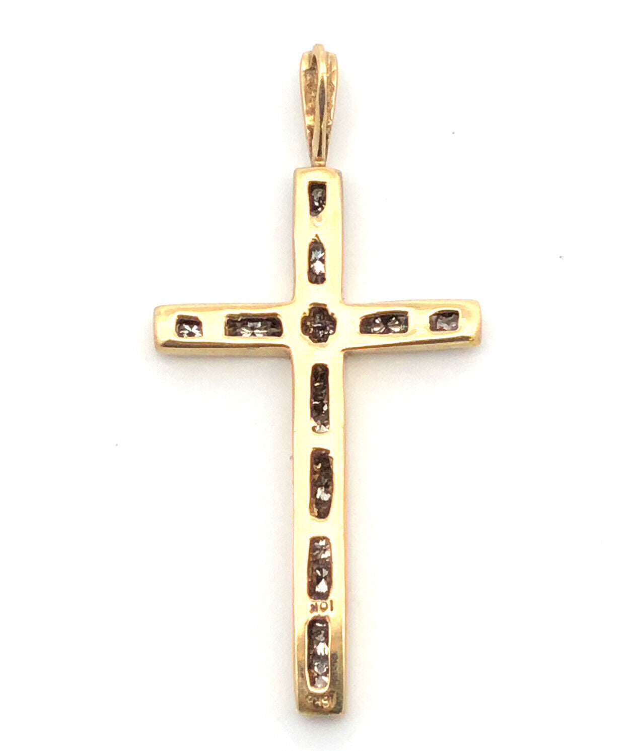 Designer 10K Yellow Gold Channel Set Diamond Religious Communion Cross Pendant