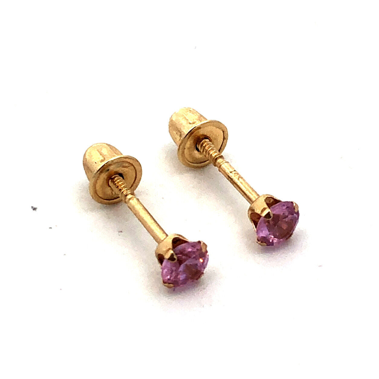 14K Yellow Gold Designer JTS Round Pink Cubic Zirconia Solitaire Stud Earrings