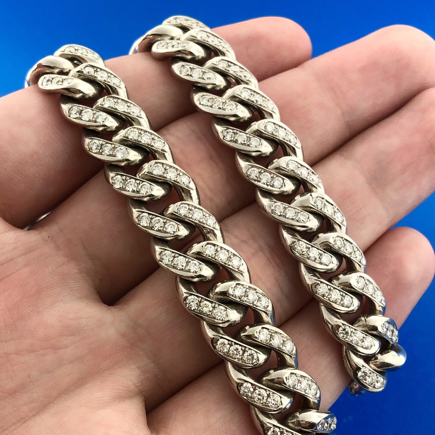 Heavy Solid 14K White Gold Diamond Encrusted Miami Cuban Link Chain Necklace