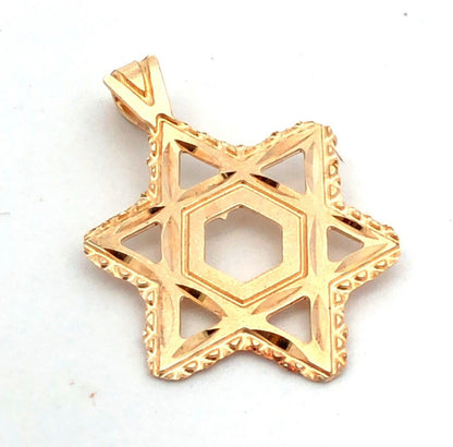 Designer 18K Yellow Gold Star of David Jewish Pendant