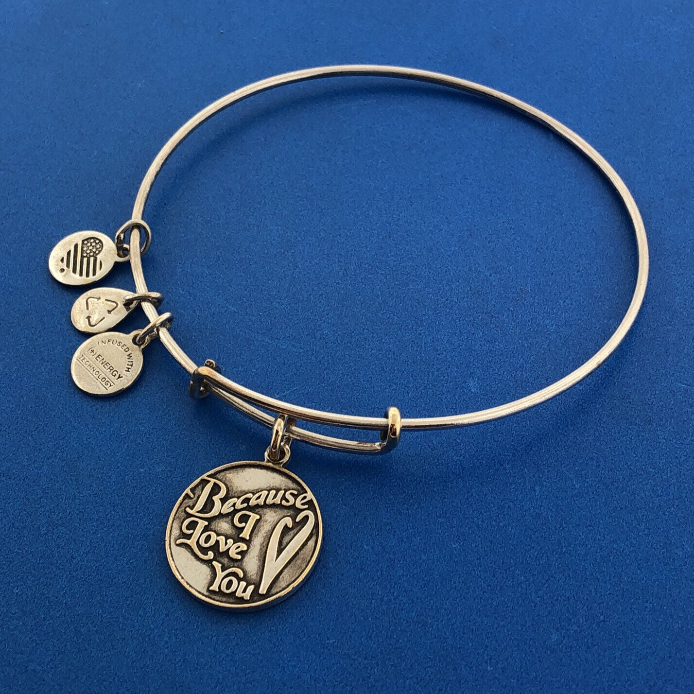 2016 ALEX And ANI Bronze Toned Because I Love You Wire Adjustable Charm Bracelet