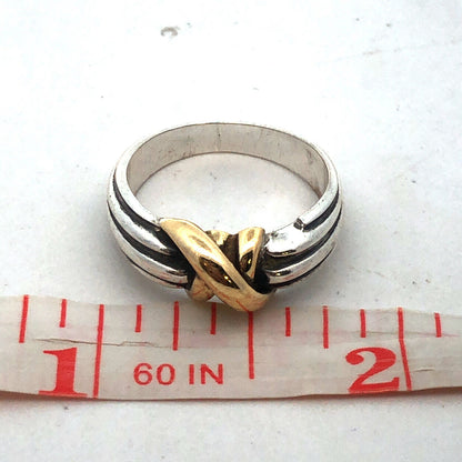 Designer Italy 925 Sterling Silver 18K Yellow Gold Two Tone Knot Twist Band Ring