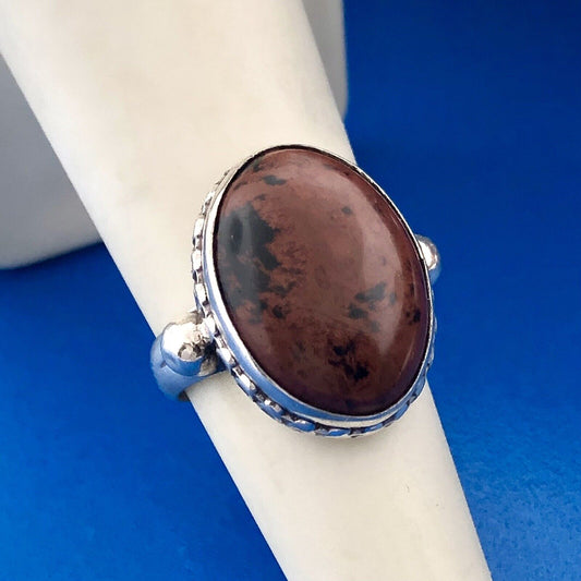 Gorgeous Sterling Silver 925 Oval Cut Brown Red Jasper Ring Size 5.5