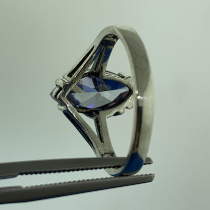Designer 925 Sterling Silver Purple Marquise Cubic Zirconia CZ Modernist Ring