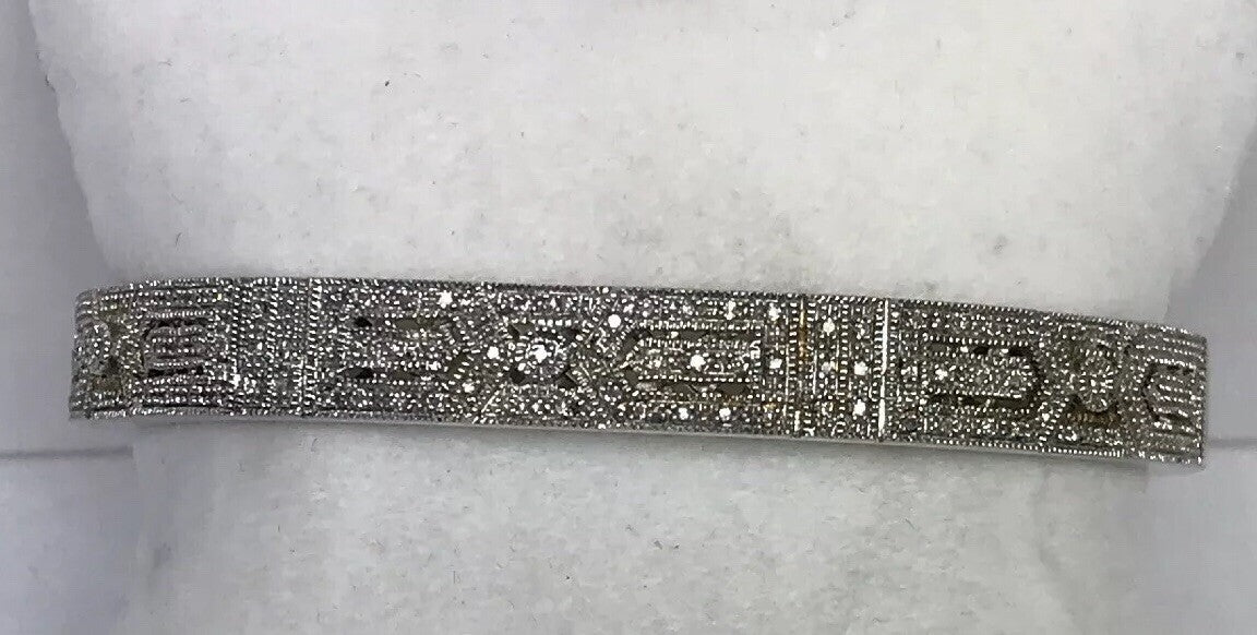 Designer Sterling Silver 925 Diamond Filigree Open Work Hinged Cuff Bracelet