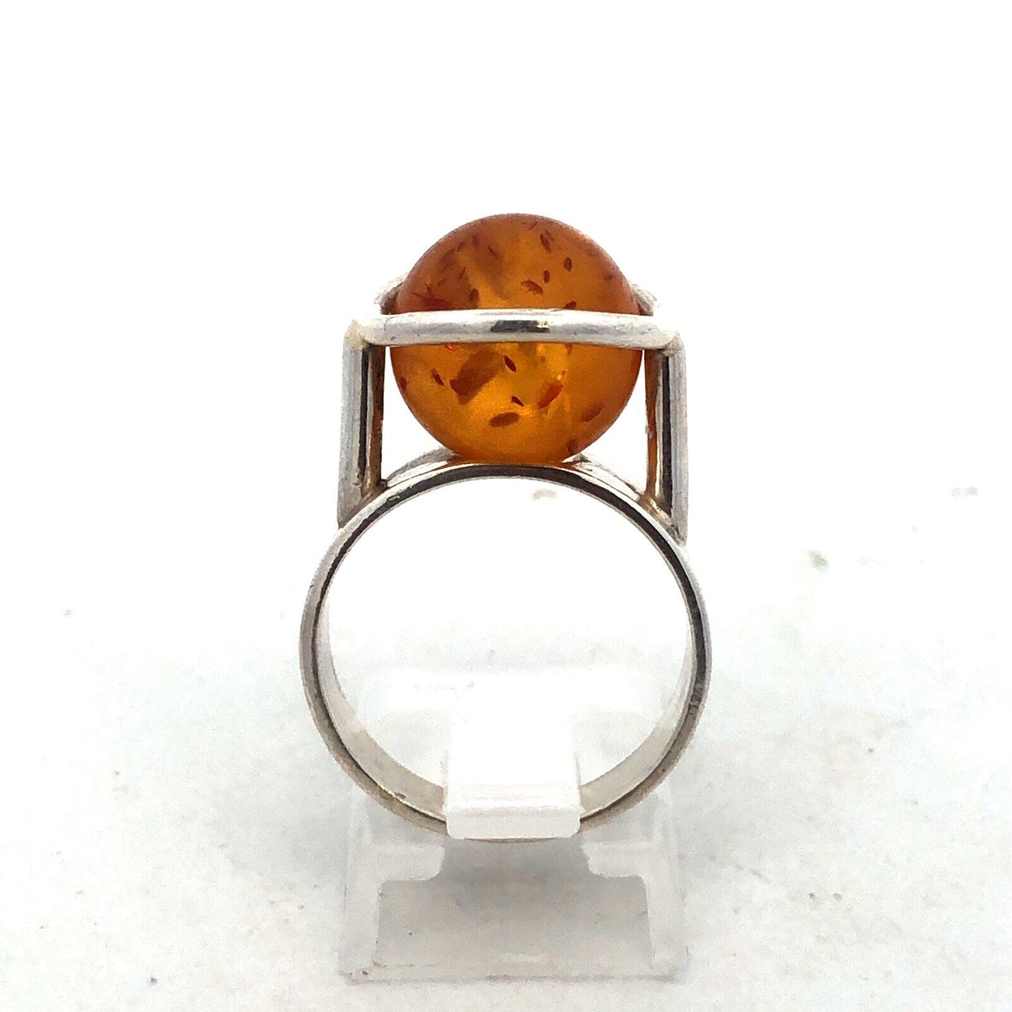 Vintage 925 Sterling Silver Yellow Amber Ball Marble Statement Ring