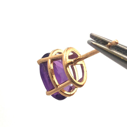 Classic 14K Yellow Gold Oval Amethyst February Birthday Statement Stud Earrings