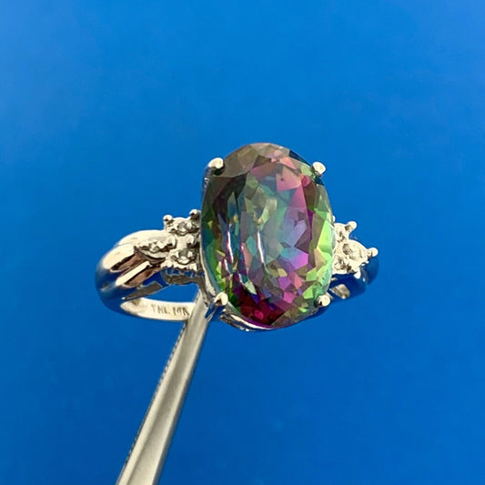 Samuel Aaron THL 14K White Gold Oval Mystic Topaz Diamond Accented Ring