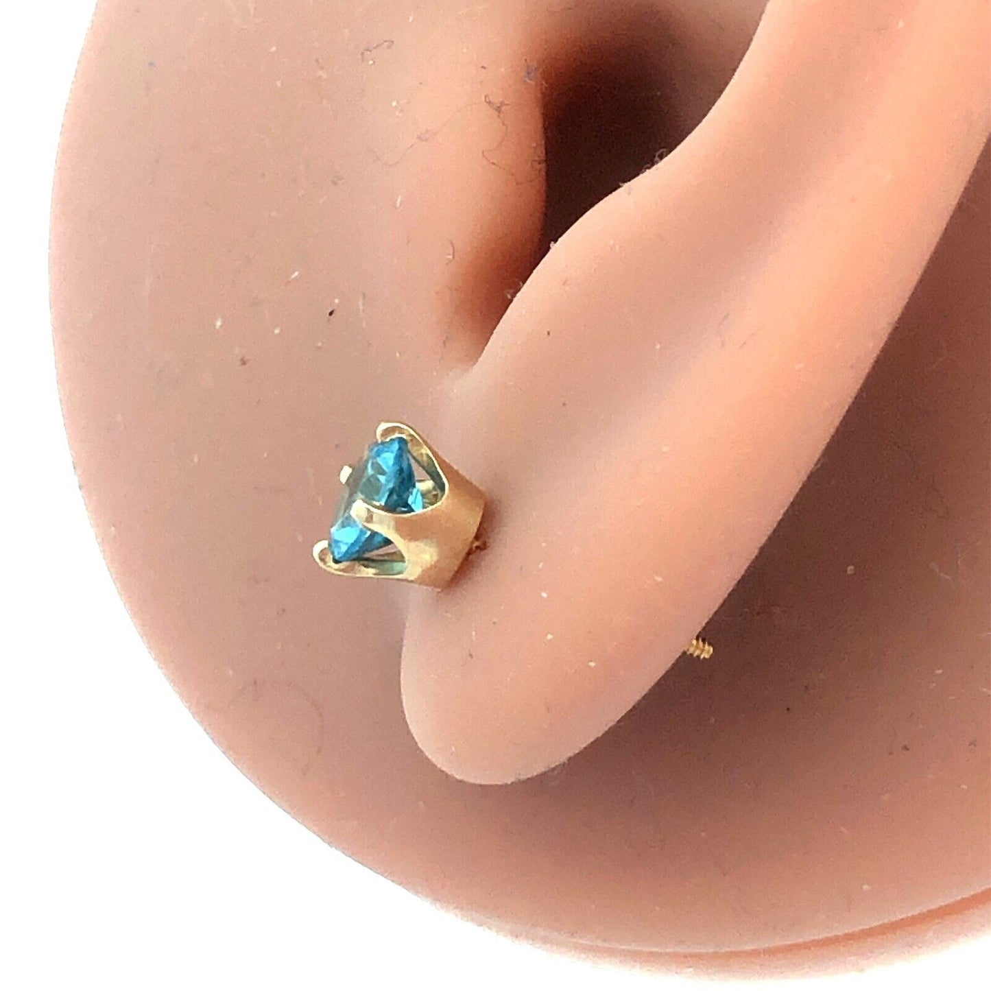 14K Yellow Gold Round Blue Topaz Solitaire December Occasion Screw Back Earrings