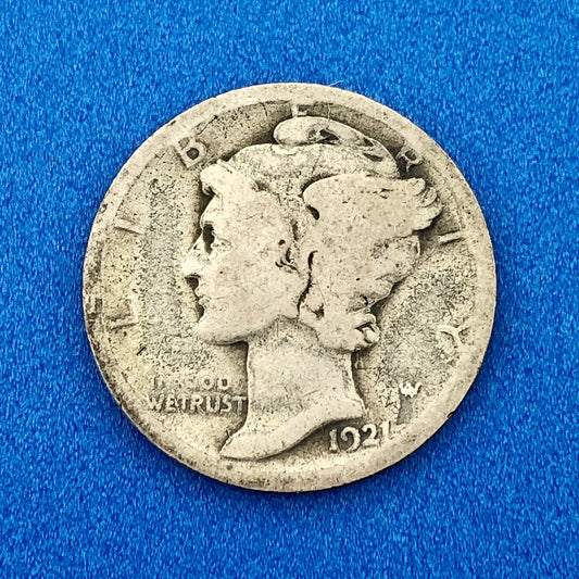 1921 P United States 90% Silver Mercury Dime Key Date Scarce Philadelphia Coin