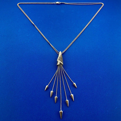 18K White Gold Champagne White Diamond Modernist Conical Pendant Necklace