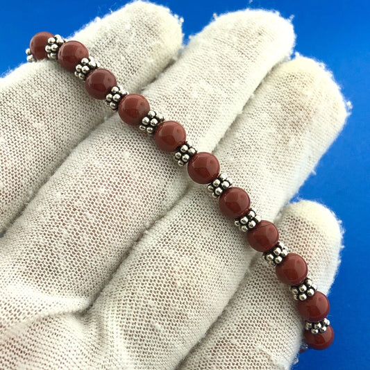 Doug Paulus dP Sterling Silver Red Jasper Bead Silver Bead Stretch Bracelet NWT