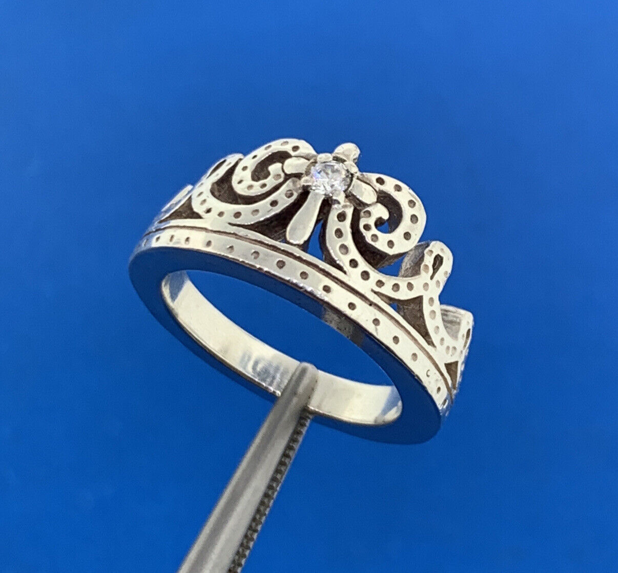 Retro Sterling Silver 925 Cubic Zirconia CZ  Princess Queen Diva Crown Band Ring