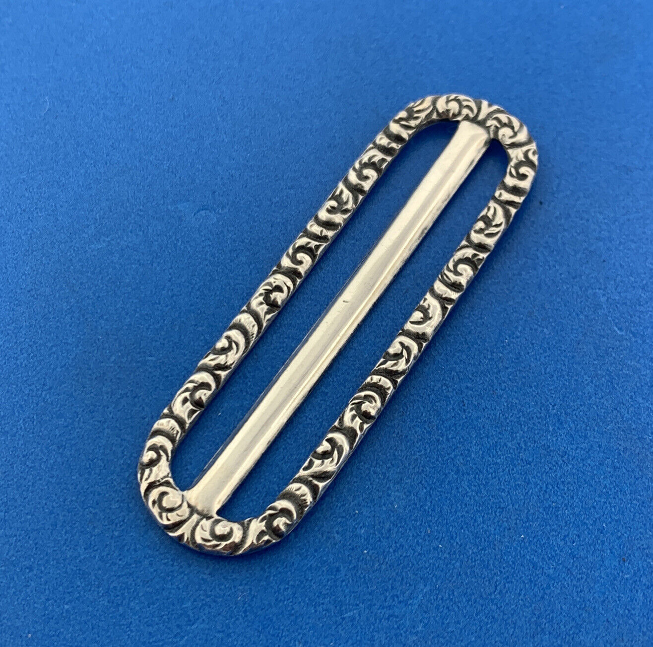 Vintage 925 Sterling Silver Baroque Scroll Scarf Cloth Belt Slide Buckle