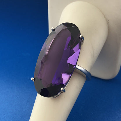 Stunning 925 Sterling Silver Oval Faceted Amethyst Statement Cocktail Ring