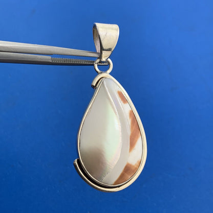 Designer 925 Sterling Silver Mother Of Pearl Statement Teardrop Pendant