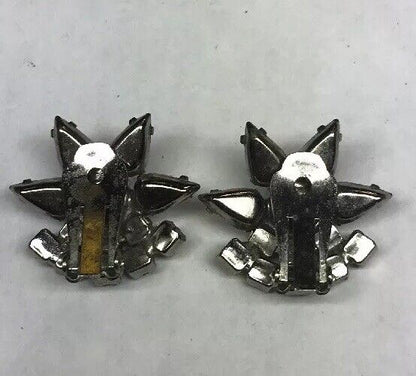 Vintage Art Deco Crystal Rhinestone Flower Cluster Bridal Cocktail Clip Earrings
