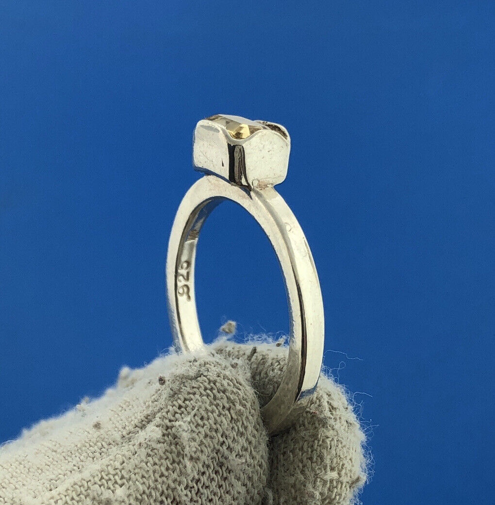 Stunning Sterling Silver 925 Radiant Cut Lemon Quartz Precious Ring Size 7.75