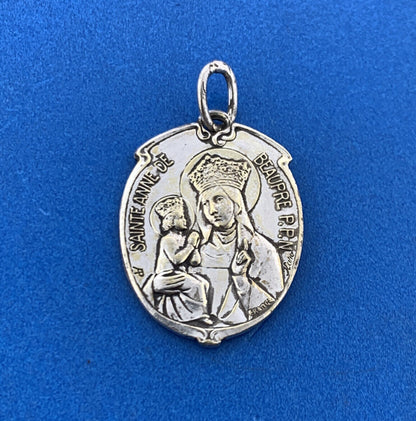 Stunning Silver Toned Saint Anne France Notre Dame Religious Dangle Pendant