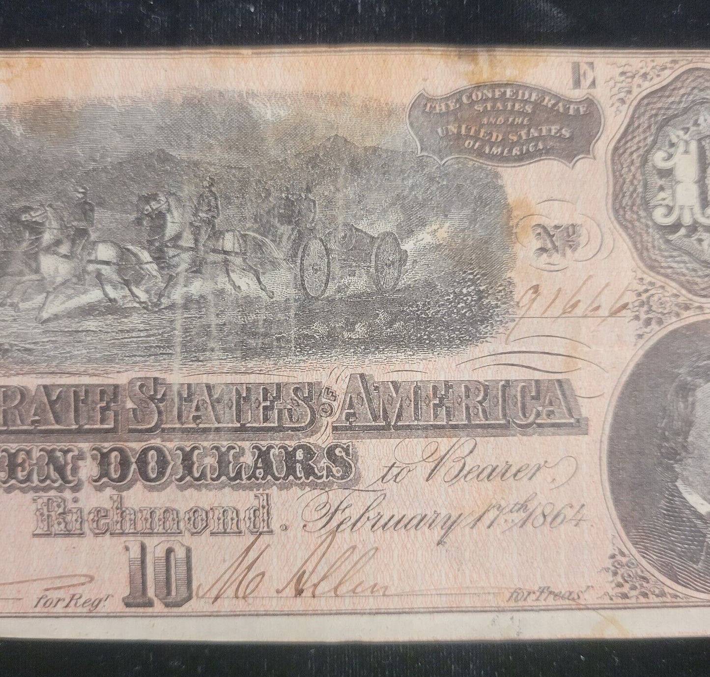 1864 $10 Richmond, VA Confederate States of America Obsolete Currency Bank Note