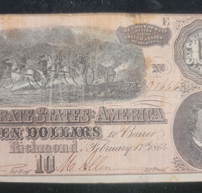 1864 $10 Richmond, VA Confederate States of America Obsolete Currency Bank Note