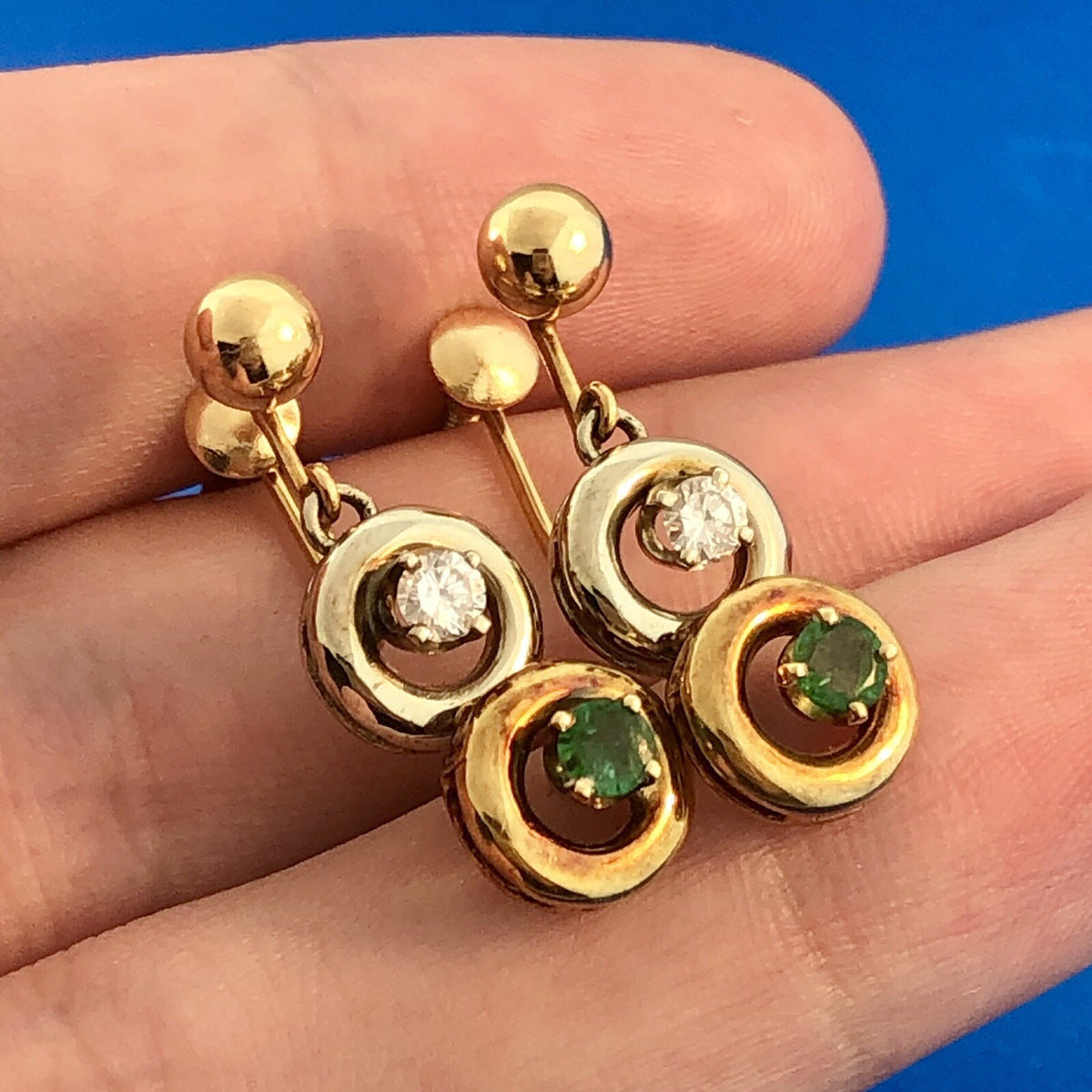 Naomi 14K White Yellow Rose Gold Diamond Emerald Drop Dangle Screw Back Earrings
