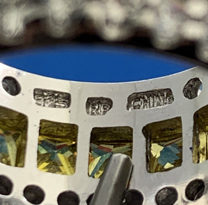 Designer 925 Sterling Silver Lemon & White Cubic Zirconia CZ Statement Band Ring