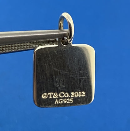 Tiffany & Co 925 Sterling Silver Square Disc T&Co Shopping Bag Charm Pendant