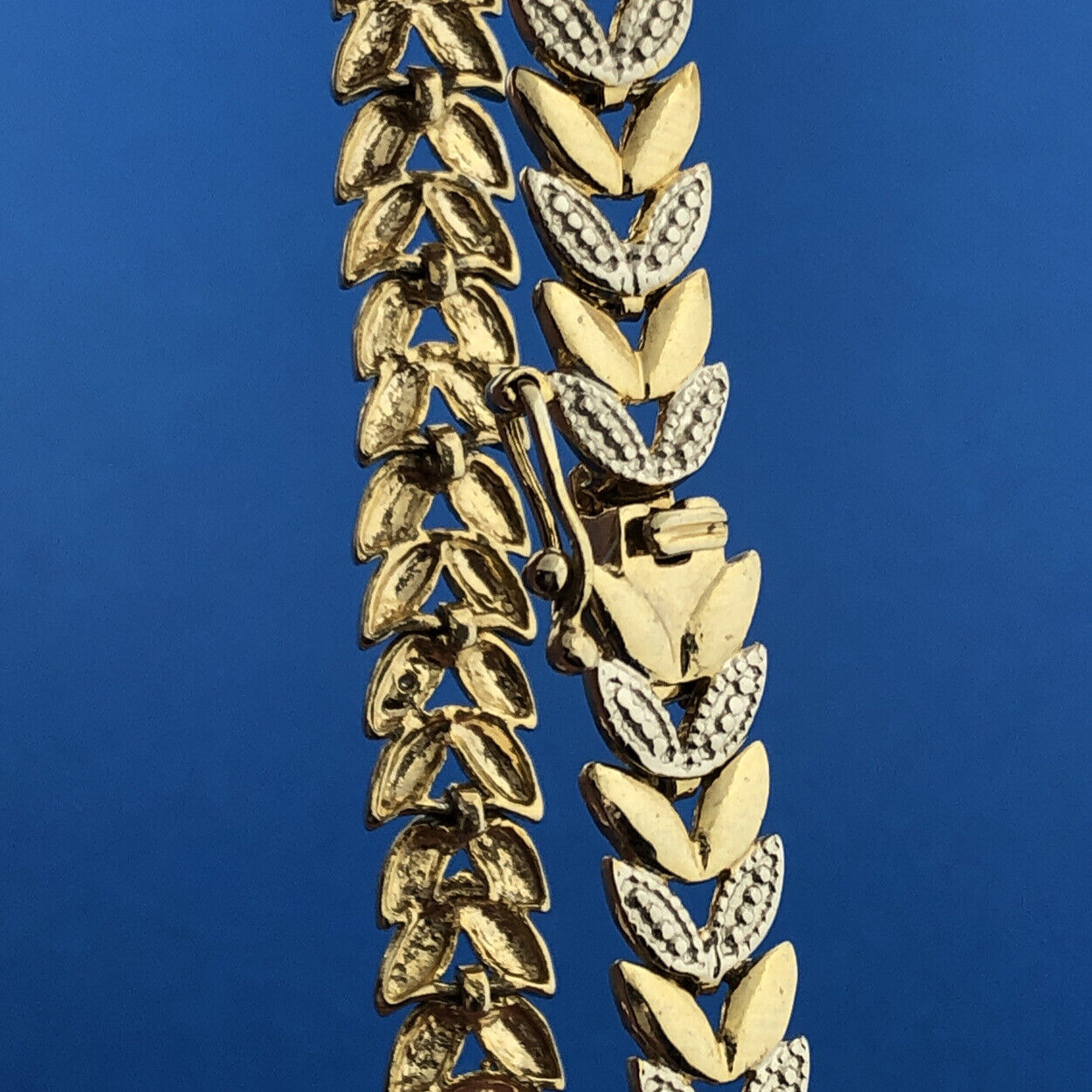 FAS 925 Sterling Silver Vermeil Two Tone Leaf Vine Panel Tennis Bracelet