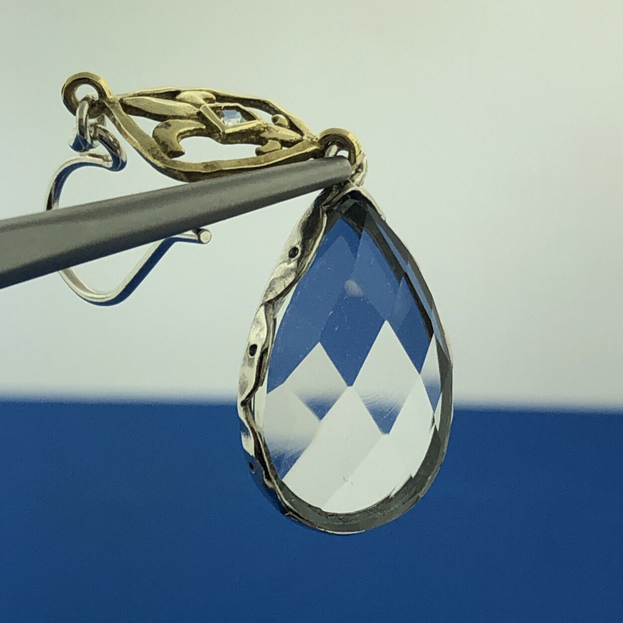 Silpada 925 Sterling Silver Brass White Topaz Glass Crystal Drop Dangle Earrings