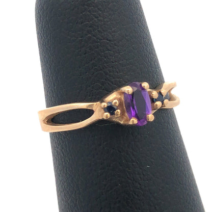 Designer 10K Yellow Gold Oval Amethyst Round Sapphire Accented Ring
