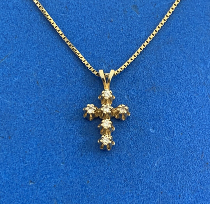 Designer 14K Yellow Gold Diamond Petite Cross Religious Communion Necklace